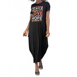 NEW KARA CHIC words maxi length elegance dress in black multi
